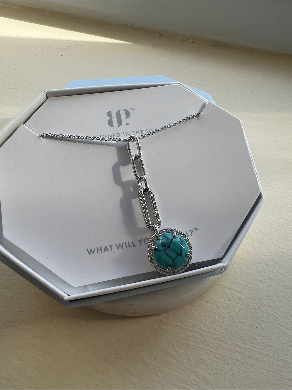 Bp rhodium Necklace with Turquoise Stone Pendant